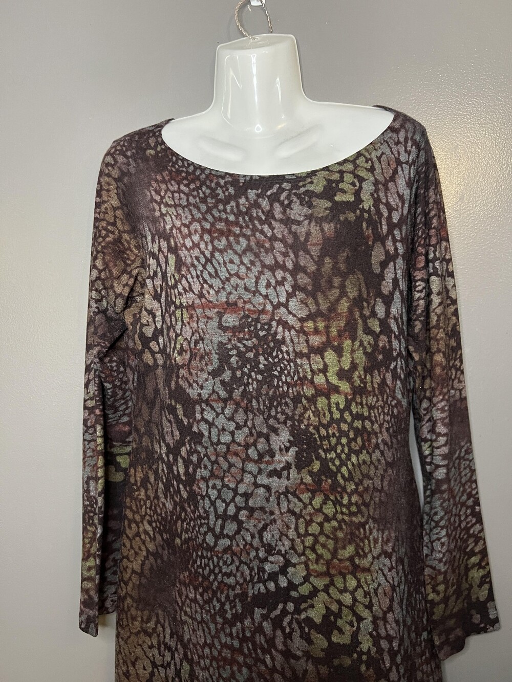 Nally & Millie Dress Womens Large Brown Multicolor Abstract Knit Tunic Boho